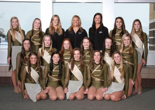 2012-2013 Lightning Dance Team in gold and black uniforms, posing in a group.